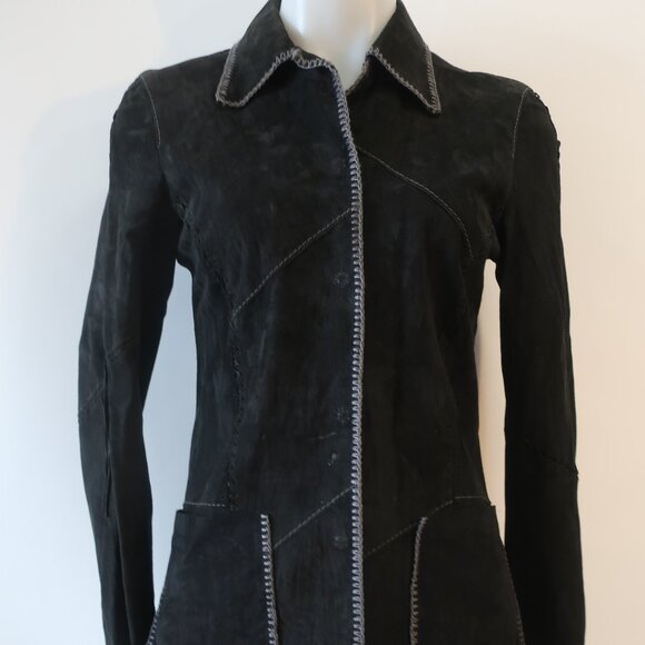 Womens Gitmo's Black Snap Button Suede Shacket Shirt Jacket 42 US/S - Picture 2 of 16